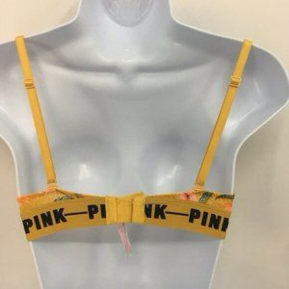 Victoria's Secret PINK Date Push Up Padded Yellow Floral Bra 34C - Picture 9 of 10